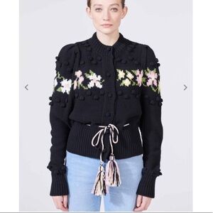 Hayley Menzies Black Gladys Intarsia cotton cardigan popcorn detail M NWT